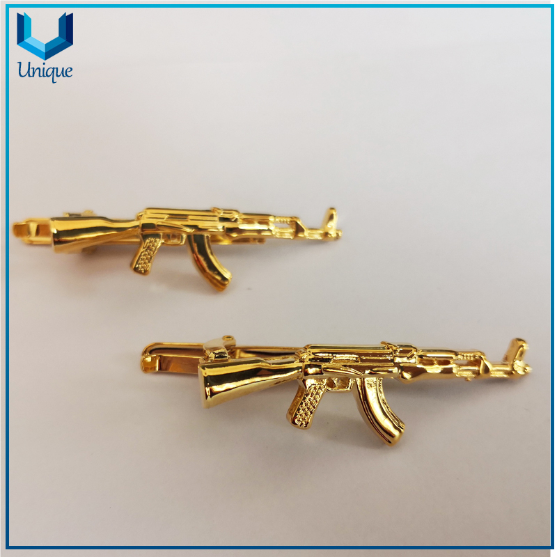 Customize Rifle Tie Bar in 3D, Gold Gun Style Tie Pin for Military Souvenir Gifts, Fashion Wedding Cufflink Tie Bar in Gifts Box Packing