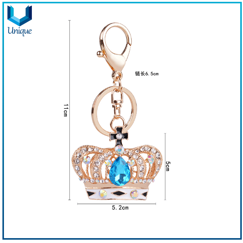 Crown Keychain with Crystal Decoration, Fashion Gold Rhystone 3D Keychain for Promotional Gifts