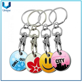 Metal Keychain with Printing Trolley Lock Token Coin, Customze Logo Token coin Keyring for Promotional Gifts