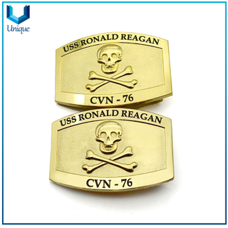 USS Ronald Reagan CVN76 Navy Military Metal Buckle, Gold Plated 3D Skull Logo Belt Buckle for Honor Souvenir Gifts
