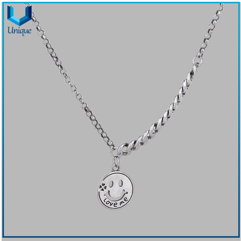 925 Sterling Silver Smile Face Coin Necklace Pendant, Custom Design 925 Silver Pendant for Necklace, Women Fashion Jewelry Decoration Necklace