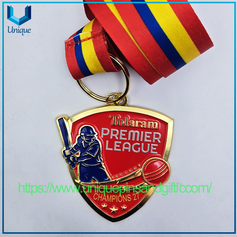 Custom 3D Metal Baseball League Medal Tolaram PREMIER LEAGUE CHAMPIONS 27 Gold Silver Brass Medal with Ribbon