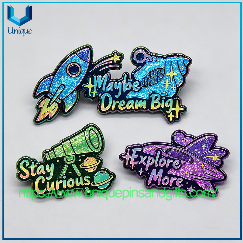 High-quality Custom-made Exquisite Metal Badges Brooches Lapel Pin in Unique Shapes with UV-printed Personalized Colorful Logo Text Patterns