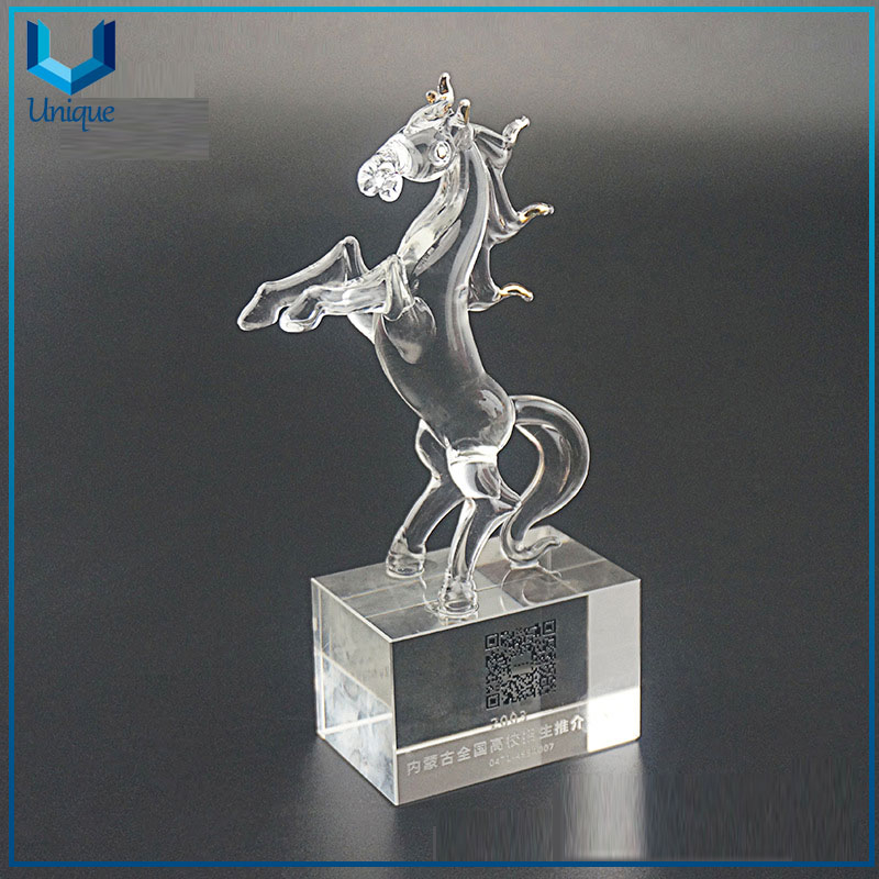 Available Stock Crystal horse Trophy, Customized sublimation logo souvenir blank crystal 3d horse Trophy