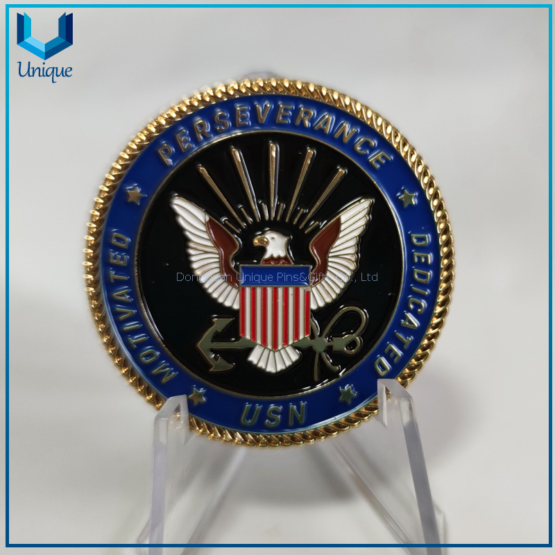 Custom Challenge Coin Factory, USA Military Navy USN Gold Nickel Appreciation Coin for Souvenir Gifts