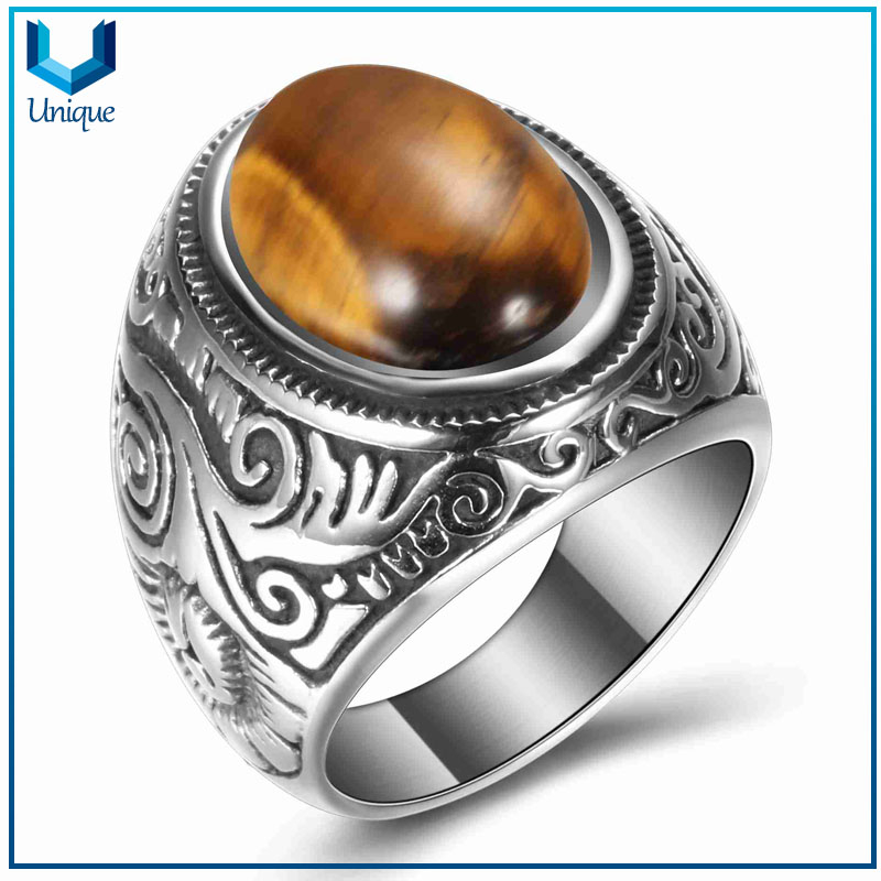 Custom fashion man punk jewelry turquoise stone stainless steel rings 
