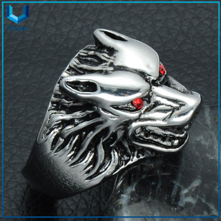 Wholesale High Quality Fashion Hot Sale Male Rock Punk Finger Ring Animal Wolf Head Stainless Steel Rings for Men