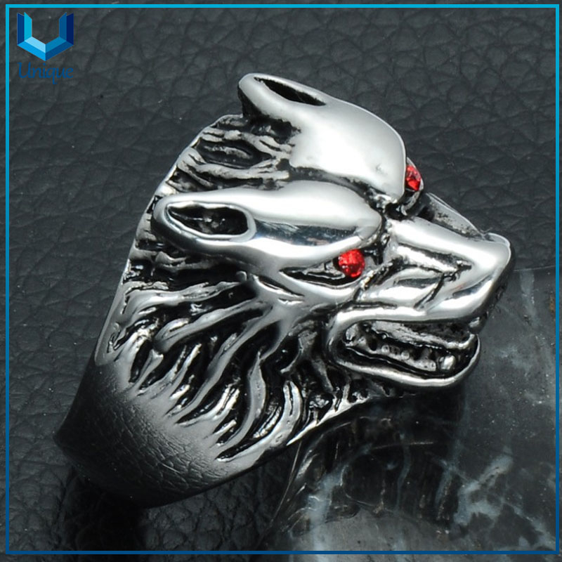 Wholesale High Quality Fashion Hot Sale Male Rock Punk Finger Ring Animal Wolf Head Stainless Steel Rings for Men