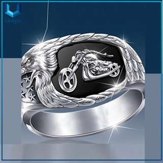 Free riding ring men's motorcycle ring black engraved eagle beak and stars and stripes pattern punk jewelry