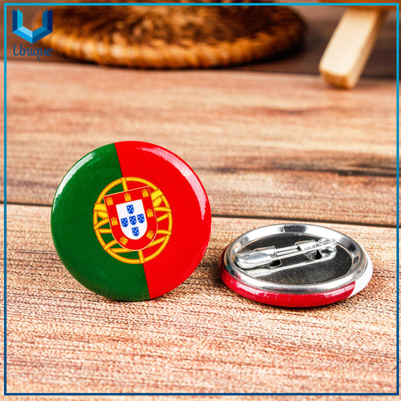 factory wholesale cheap printed paper round national flags tin button badge with safety pin