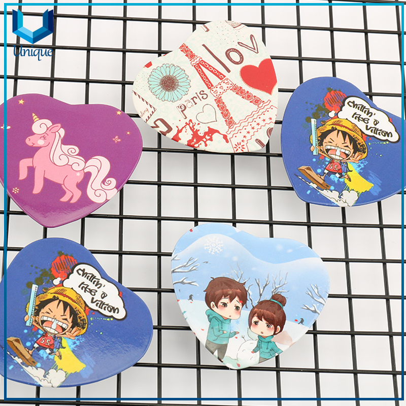 VOGRACE fashion OEM cheap logo custom cartoon anime heart button wholesale plastic tinplate badge buttons with safety pin