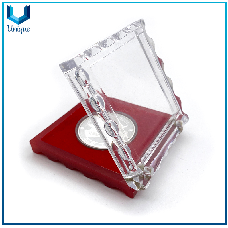 008-03wholesale custom coin plastic acrylic display case card box clear small acrylic jewelry coins storage gift box