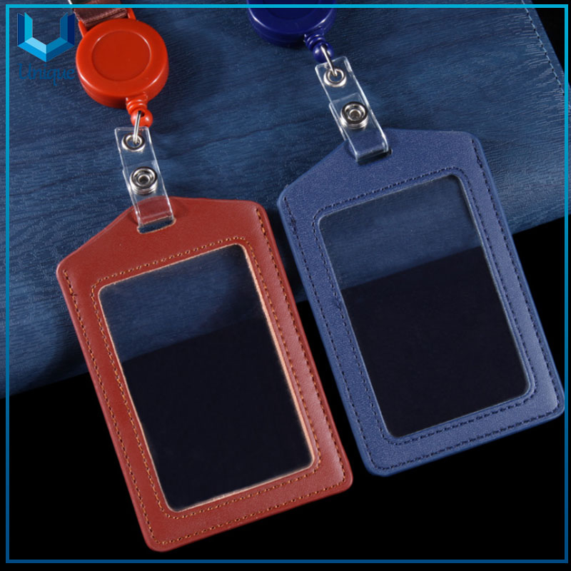 Poromational High Quality Genuine Leather Cardholder Transparent Card Holders With Lanyard