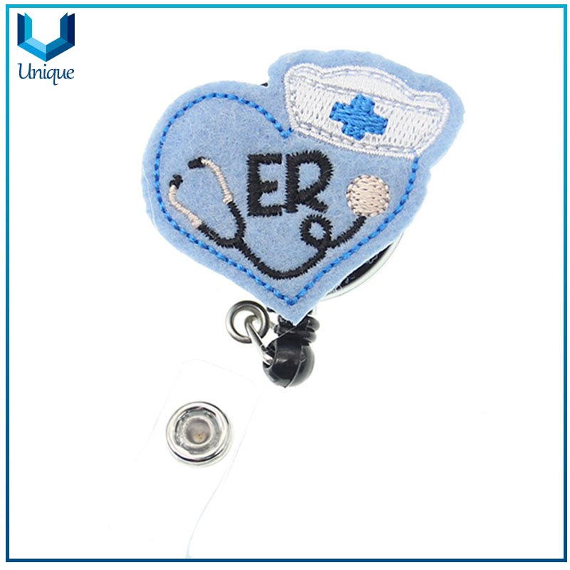 Custom Retractable Felt Nurse ID Badge Reel With Alligator Clip For Nurse Accessories