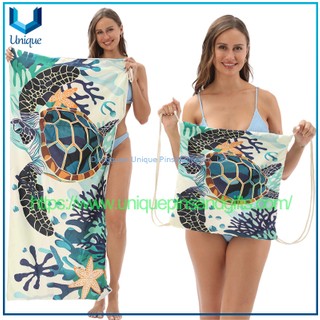 Custom Design Absorbent Quick Drying Beach Towel, Beach Towel Bag, Printed Drawstring Logo Portable Beach Backpack Can Customize Any Pattern