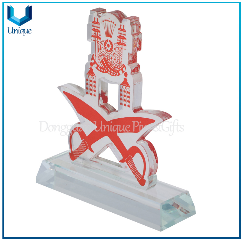 Cheap Acrylic Trophy for Award, Customize Printing Logo Military Souvenir Plaque, Brunei Military ACrylic Trophy Cup with Printing Logo