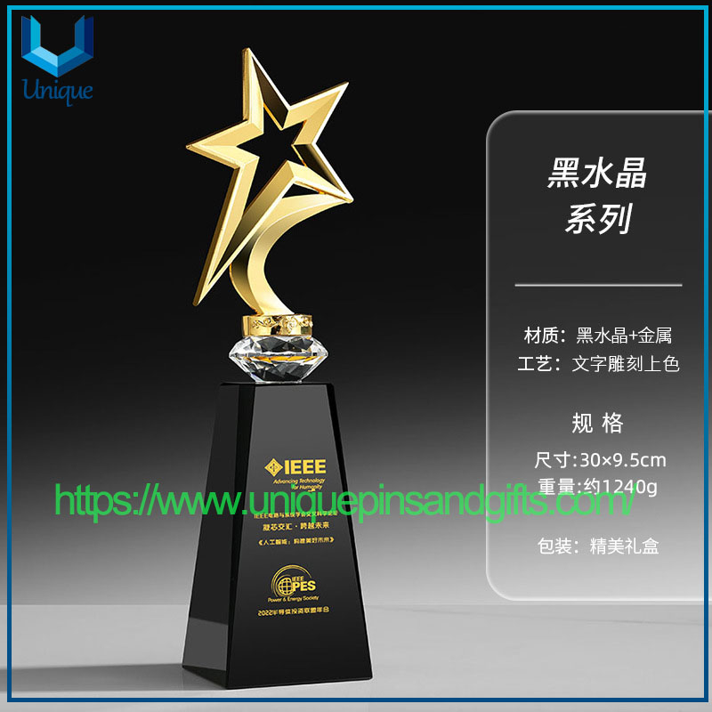 Factory Customized Blank Trophy K9 Black Crystal Trophy Award Deluxe Crystal Award Medal And Trophy