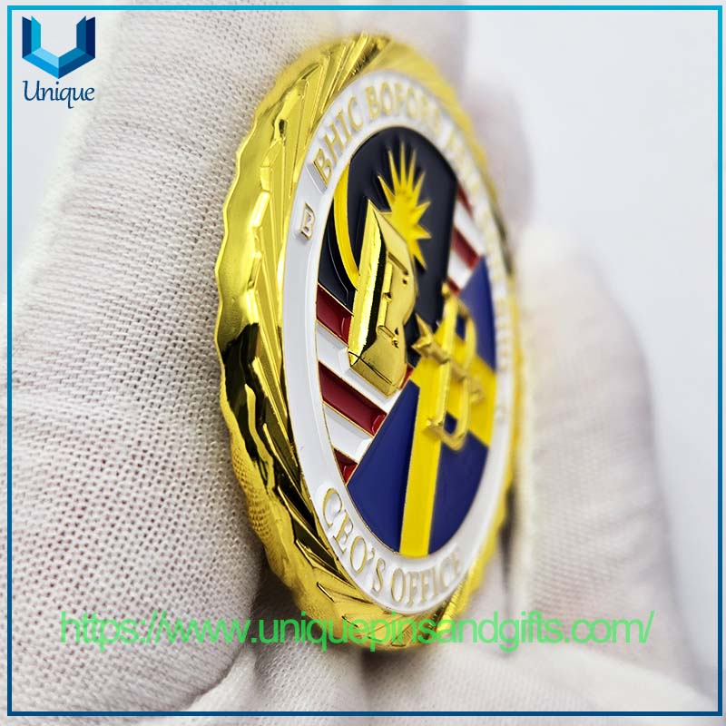 Customized Double-sided Electroplating Gold Diamond Edge 3D Metal Commemorative Coin BHIC BOFORS ASIA SDN BHD Commemorative Coin