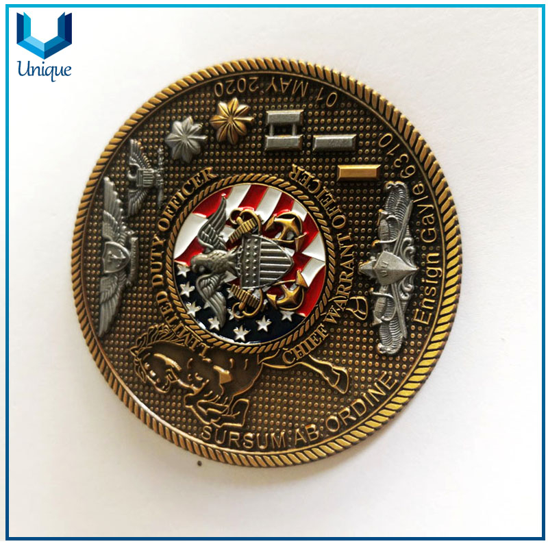 Customize Design Challenge Coin, 3D Chief Officer Coin, Zinc Alloy Souvenir Medal coin in Two Tone in Antique Gold + Antique Nickel plating