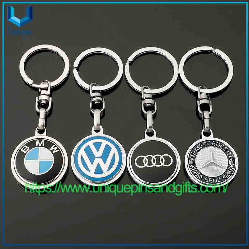 Single-sided Enamel Volkswagen Mercedes-Benz Audi Car Logo Metal Keychain, Circle Chain Link Pendants