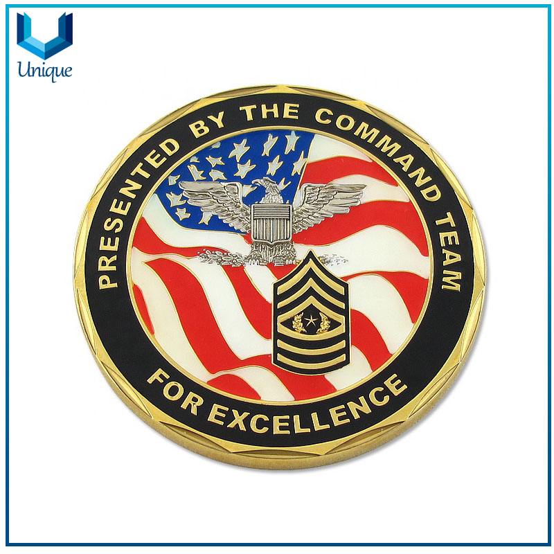 3D Rope Edge Gold plating Navy Coin, USA Military Coin, 3D UV printing Anchor Challenge coin 