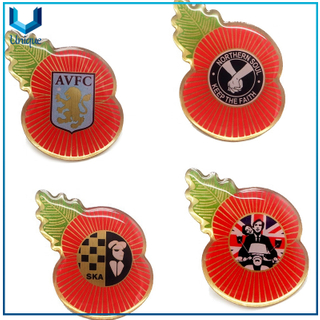 Fashion Shoe Lapel Pin Manufacturer, Die Struck Brass Pin Badge with Silkscreen Printing, Gold Poppy Lapel Pin, Fashion Jewelry Pin for Hat, Garment, Handbag Decoration