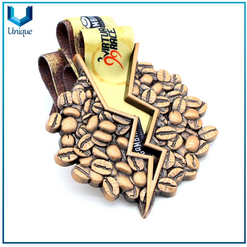 Customize Metal Crafts, Souvenir Medal, Gifts Medal, Coffee Bean Medal, Racing Medal, Competition Medal with CMYK printed Ribbon/Lanyard