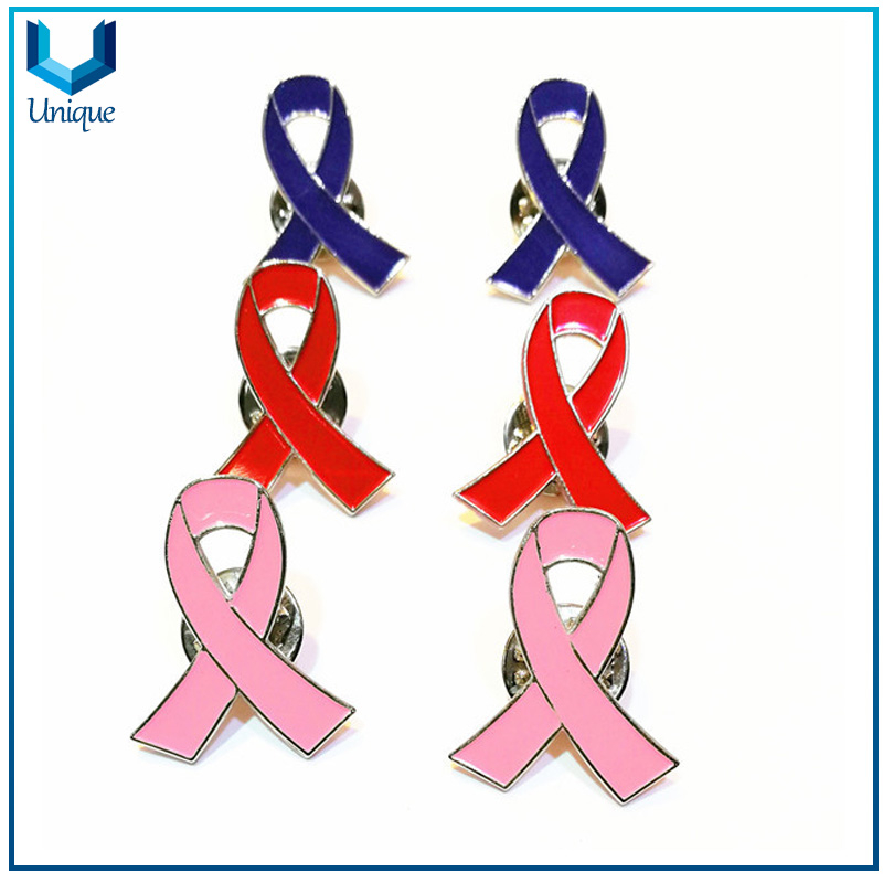 Available Mold Ribbon Pin, Multiple Design & color Metal Ribbon badge,Anti-Cancer Lapel Pin, Die Struck Gold Rainblow Pin