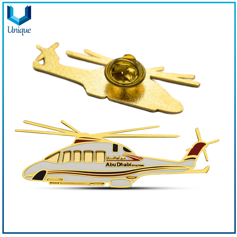 Free Sample, Free Desikgn Lapel Pin Factory,3D Gold Plane Pin, Plane Tie Pin, 24K Gold Tie Clip for Promotional Gifts