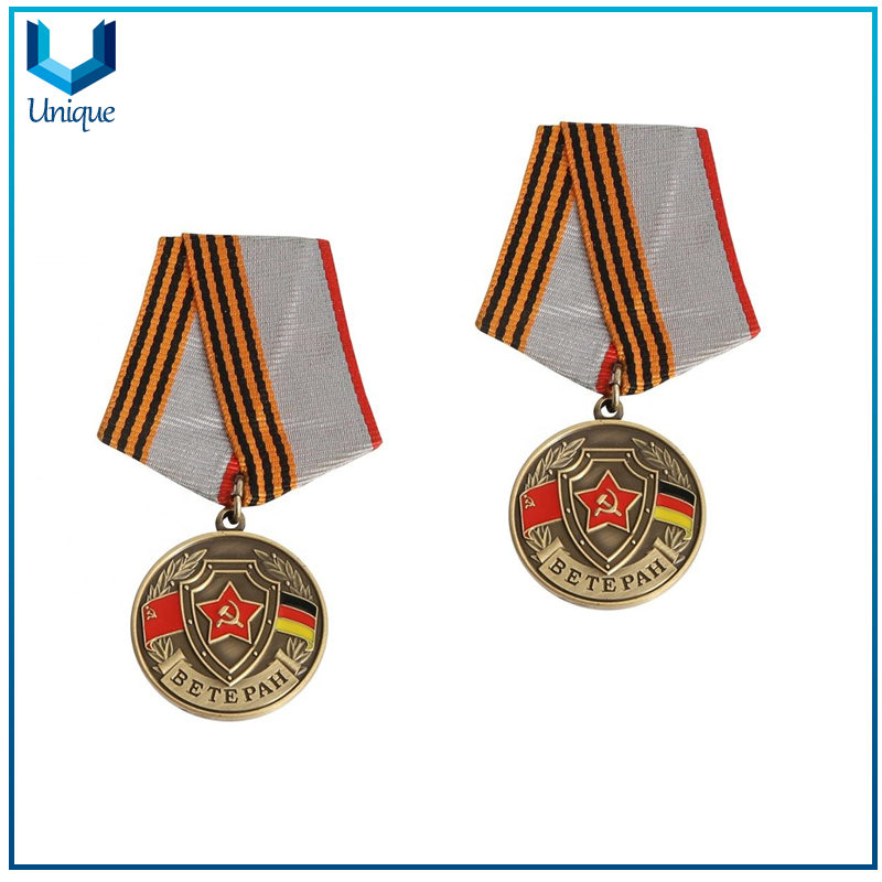 Customize flag Medal with Ribbon for Military Wearing, Customize Metal Crafts Factory, Wholesale Military Plaque for Promotional Gifts