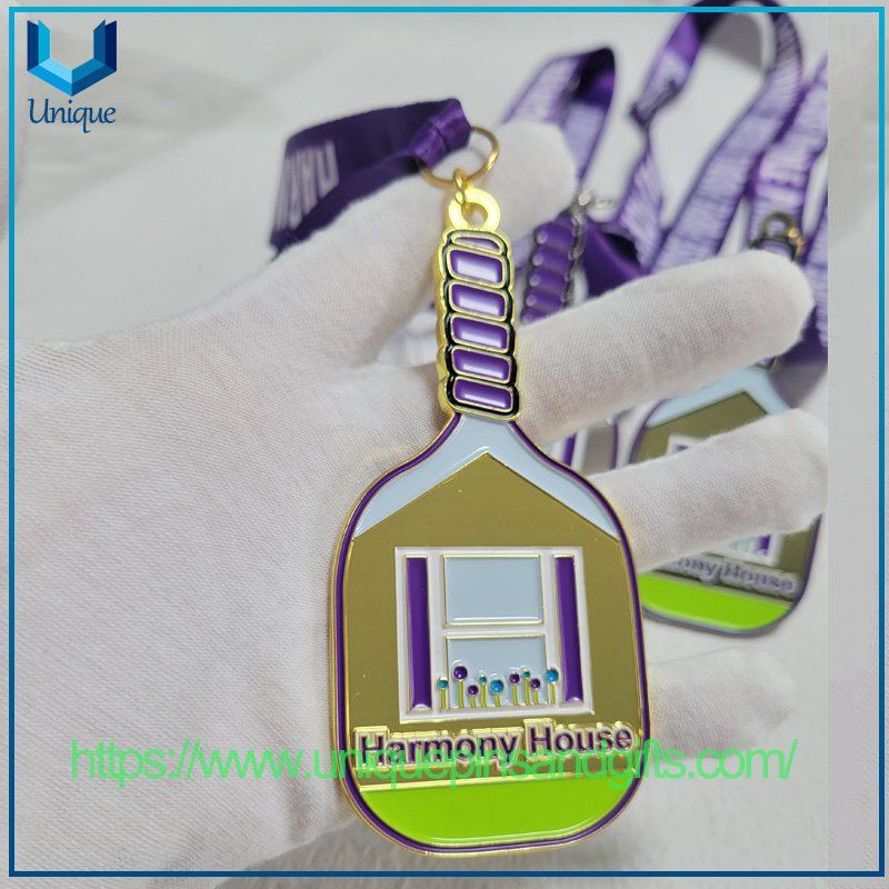 High Quality Customized Design Gold Silver Bronze Pickleball Medal with Printing Lanyard