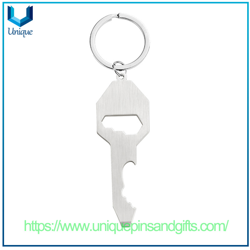 Custom Fashion Key Shape Decoration Keychain Promotional Gift Souvenir Coins Metal Beer Bar Wine Corkscrew Bottle Opener Metal Keychain