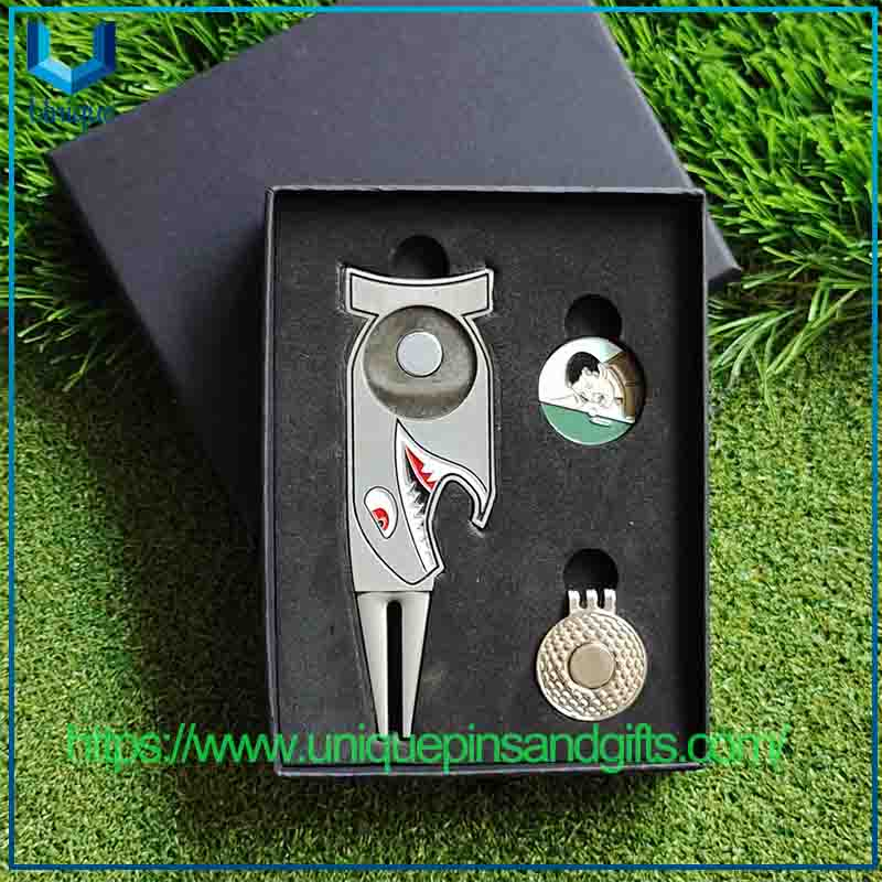 In Stock Creative Shark-themed Putting Metal Golf Ball Forks Hat Clips Golf Ball Marker Divot Tool Sets