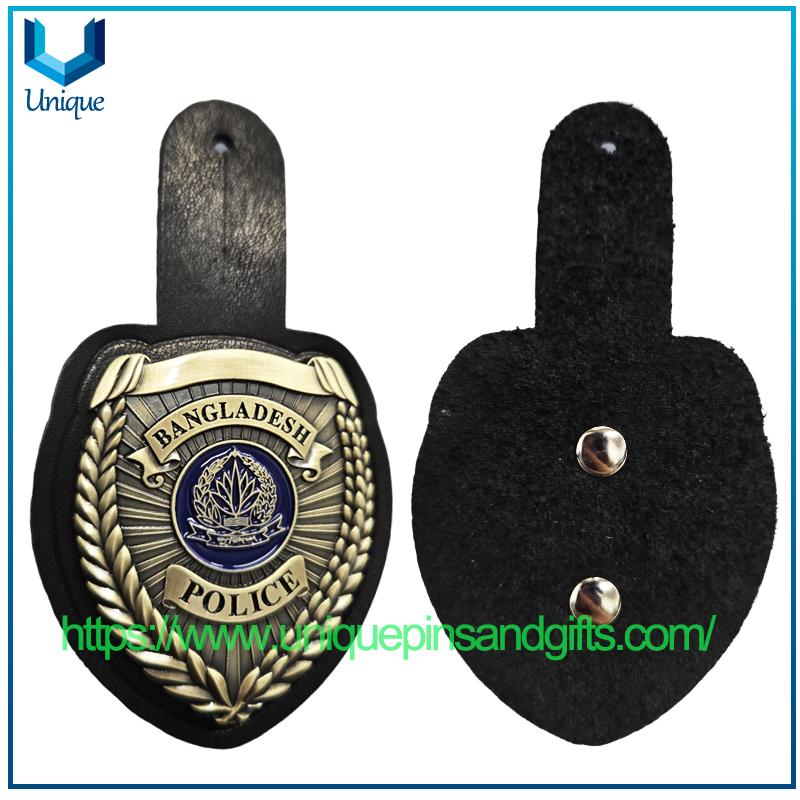 High Quality Customize Police Metal Badg with Cow Leather Holder for Bangladesh Police