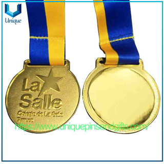 Custom Design 3D France College Baseball Football Basketball Sports Events Medals Gold Award Blank Metal Medals with Ribbon