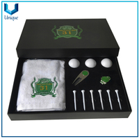 Golf Gift Set:Customize Logo Golf Towel+Golf Tee+Golf Divot Tool+Golf Ballmarker+Hatclip for Promotional Gifts in Gifts Box Packing