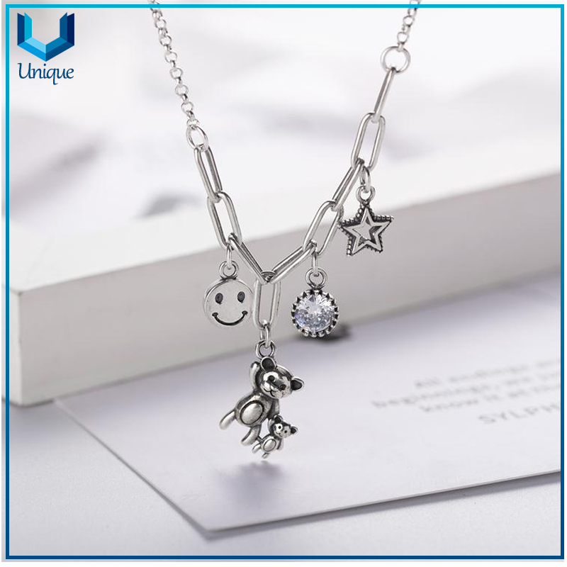 Vintage 925 silver pendant set, Neckalce+Teddy Bear Pendant+Coin +Charming in Custom Design for Wholesale