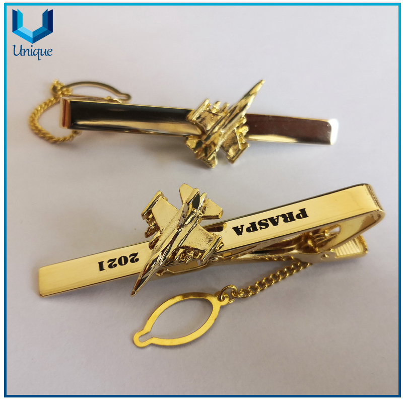 High Quality 24K gold Plated Tie Bar, Enamel Metal Tie Pin, 3D Airplane Tie Bar for Military Garment Accessories, Customize Design Metal Crafts Factory