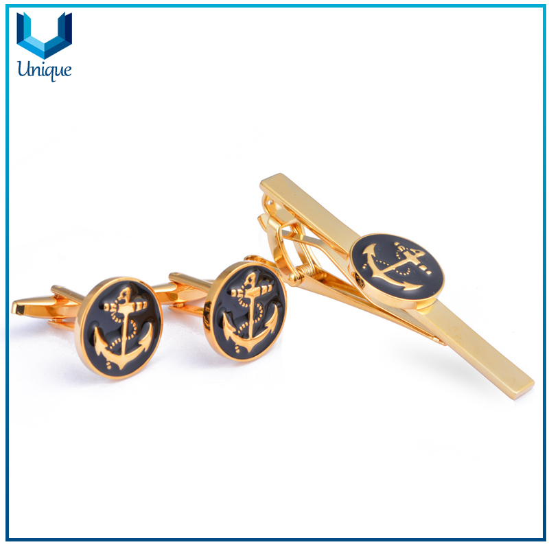 China wholesale Manufacturer for Metal Crafts, Customize Cufflink & Tie Pin in set for Promotional Gifts, Gold /Nickel Plating Anchor Logo Cufflink 