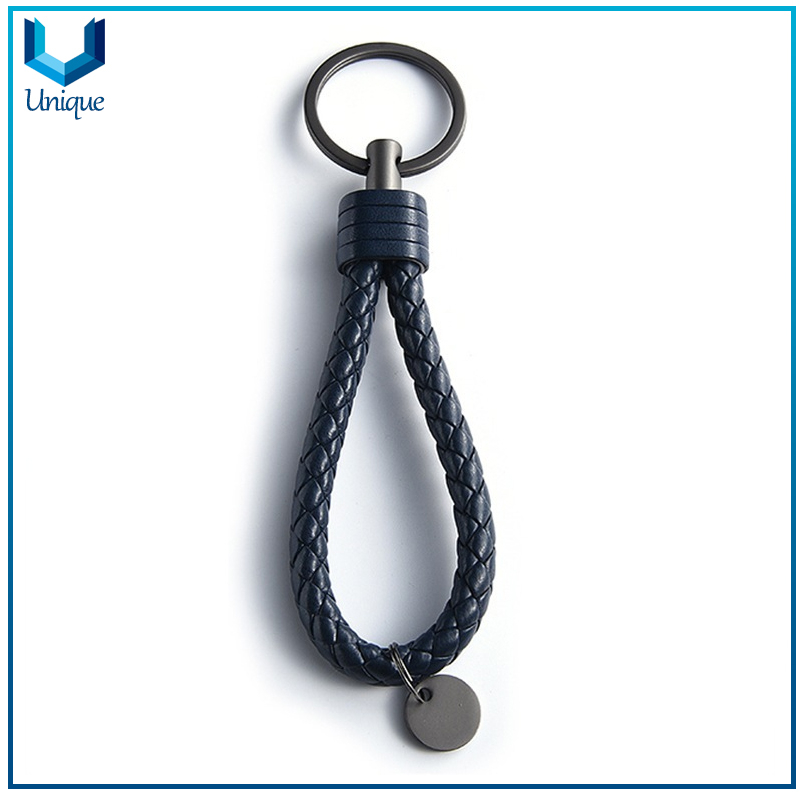 Pu Leather Knitted Keychain with Customize Logo, Cheap Fashion Souvenir Leather Keychain for Gifts