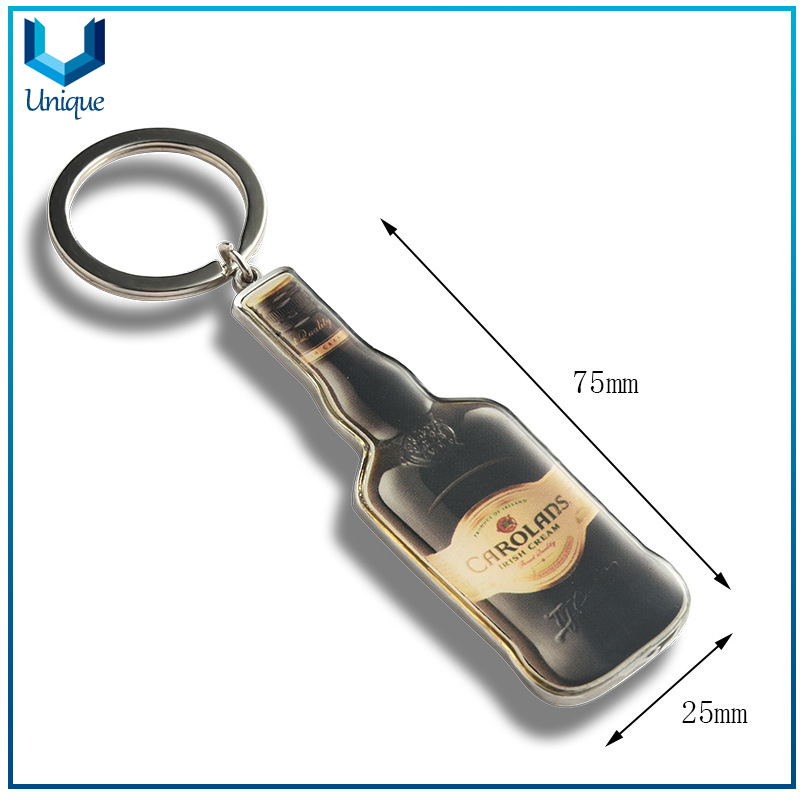 Die Struck Iron Metal Keyring, Customize Logo Wine Bottle Style Fashion Keychain for Decoration Accessory Gifts