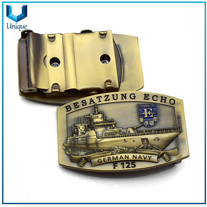 Customize Design Metal Crafts Factory,Germany Navy Metal buckle in Antique Brass Plating, 3D Military Police Belt Buckle for Honor Sovuenir Gifts