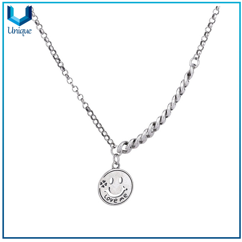 925 Sterling Silver Smile Face Coin Necklace Pendant, Custom Design 925 Silver Pendant for Necklace, Women Fashion Jewelry Decoration Necklace