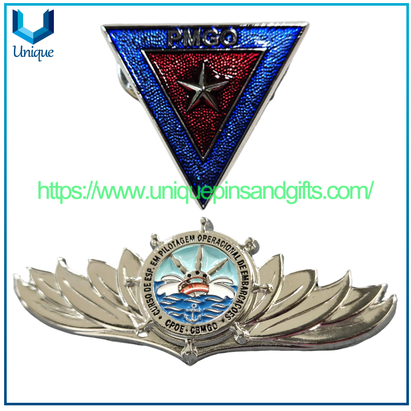 Custom 3D Metal Lapel Pin Brooch Badge Brazilian Octopus Owl Triangle Shape Badge PMGO SSPGO CBMGO Wing Butterfly Clasp Badge