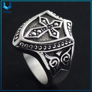 High Quality Classic Punk Vintage Stainless Steel shield Ring For Men