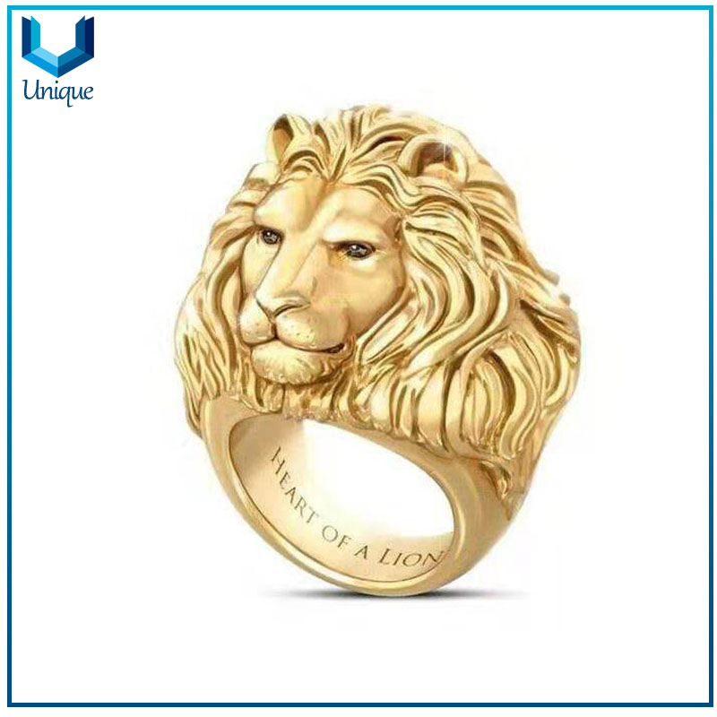 Stainless Steel Casting Rings Mens Punk Style Lion Head Finger Ring Customized