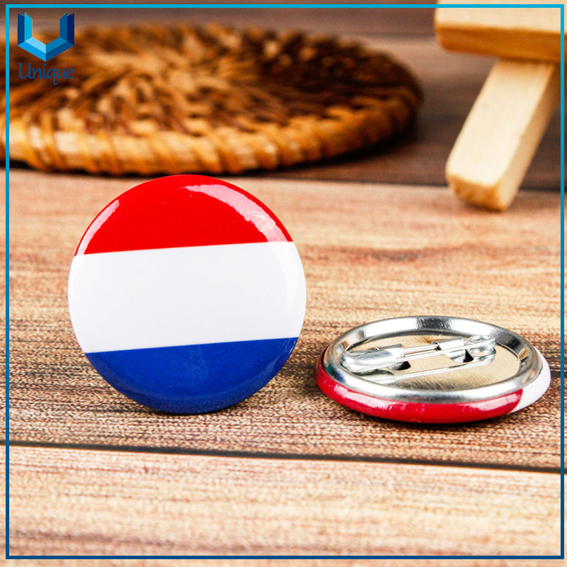 factory wholesale cheap printed paper round national flags tin button badge with safety pin