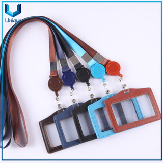 Poromational High Quality Genuine Leather Cardholder Transparent Card Holders With Lanyard