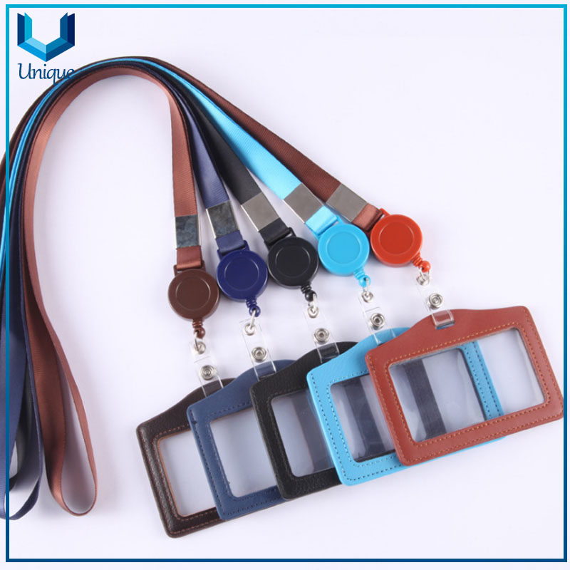 007-01Poromational High Quality Genuine Leather Cardholder Transparent Card Holders With Lanyard