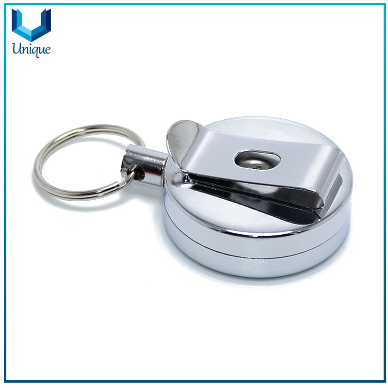 Stainless Steel Round Pass ID Card Badge Holder Reel Pull Key Name Tag Card Holders Recoil Reels Metal Retractable Badge Holder